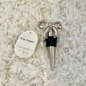 Threshold Silver Bow Wine Stopper Zinc Metal Coquette Barware Accessory NEW